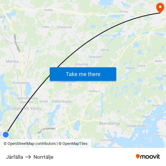 Järfälla to Norrtälje map