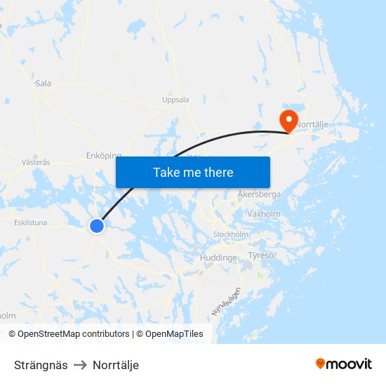 Strängnäs to Norrtälje map