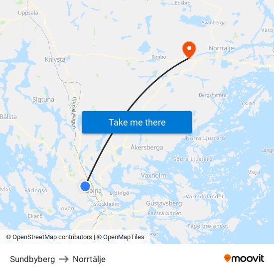 Sundbyberg to Norrtälje map