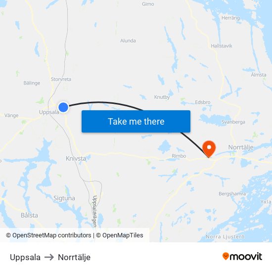 Uppsala to Norrtälje map