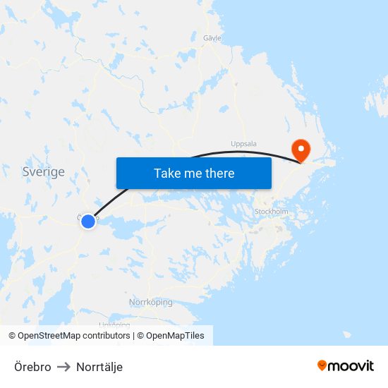 Örebro to Norrtälje map