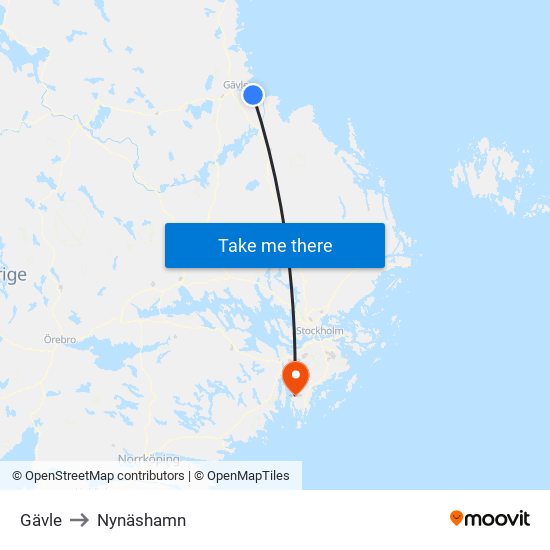 Gävle to Nynäshamn map