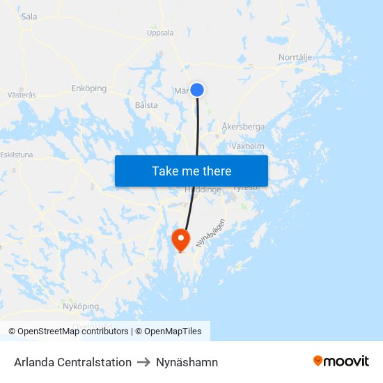 Arlanda Centralstation to Nynäshamn map