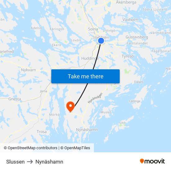Slussen to Nynäshamn map