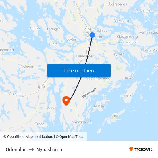 Odenplan to Nynäshamn map