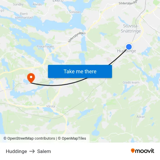 Huddinge to Salem map