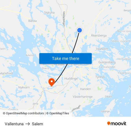 Vallentuna to Salem map