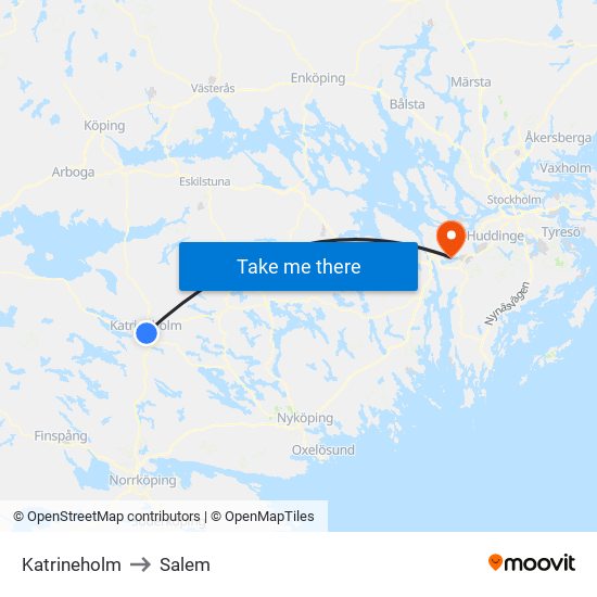 Katrineholm to Salem map