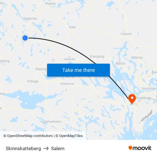 Skinnskatteberg to Salem map
