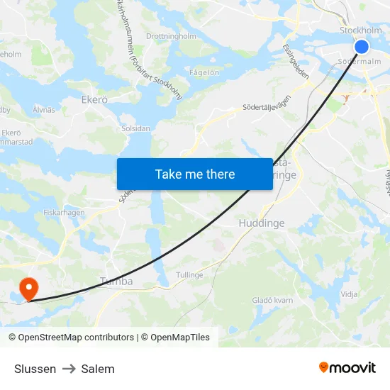 Slussen to Salem map
