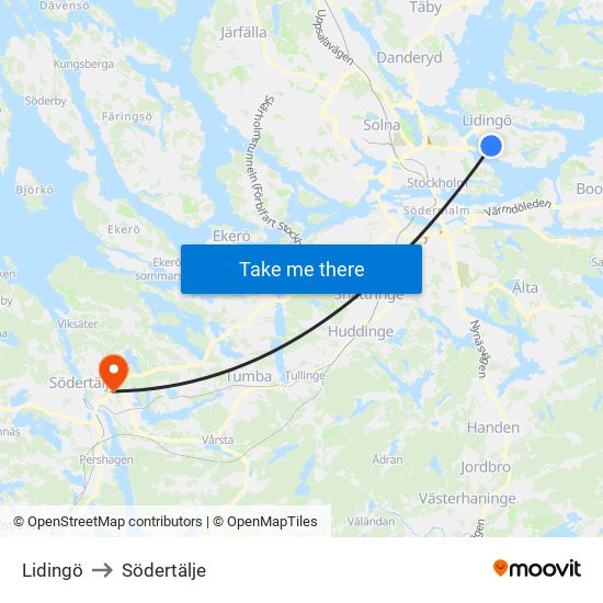 Lidingö to Södertälje map