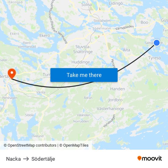 Nacka to Södertälje map