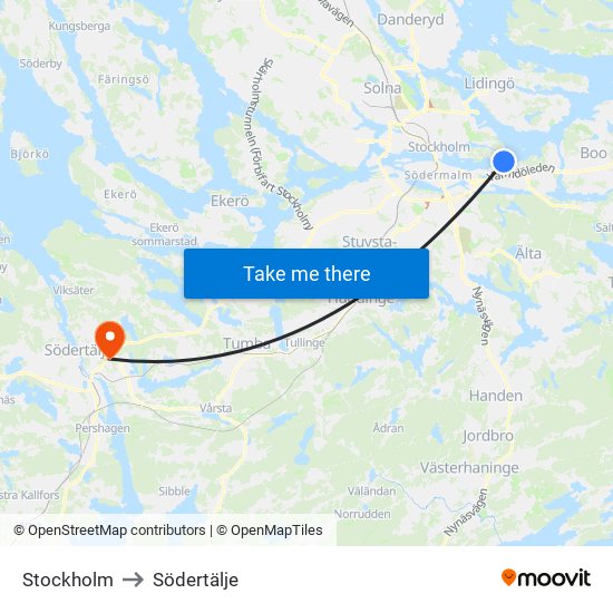 Stockholm to Södertälje map