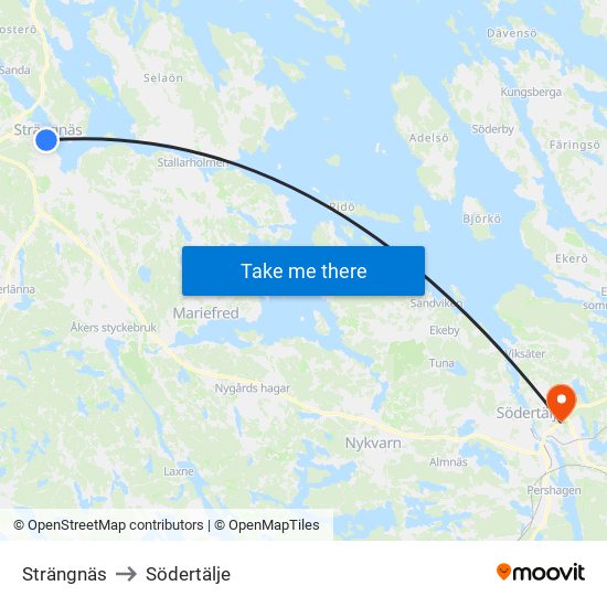 Strängnäs to Södertälje map