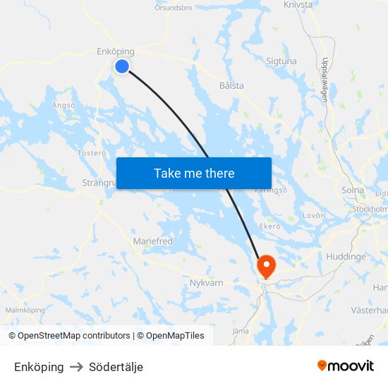 Enköping to Södertälje map