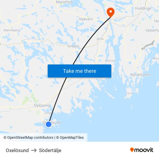 Oxelösund to Södertälje map