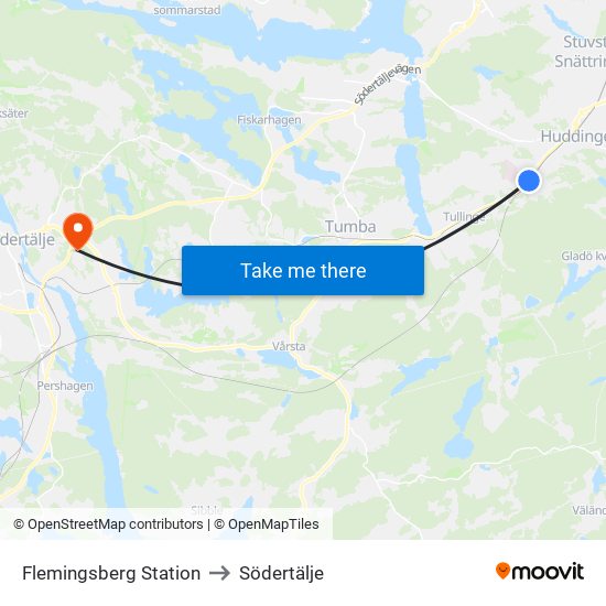 Flemingsberg Station to Södertälje map