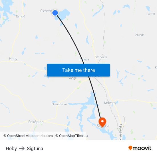 Heby to Sigtuna map