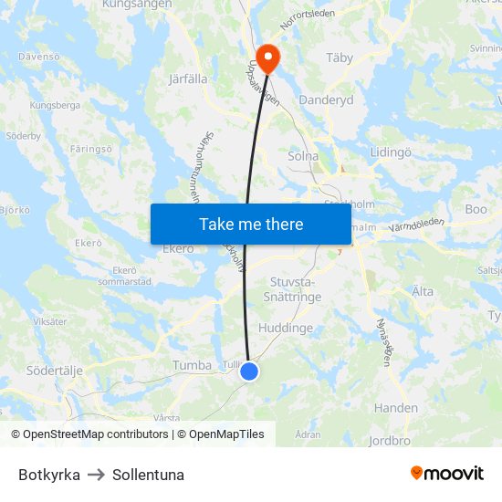 Botkyrka to Sollentuna map