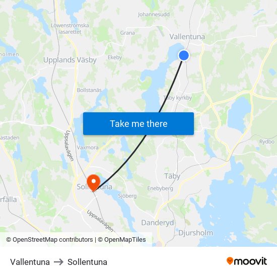 Vallentuna to Sollentuna map