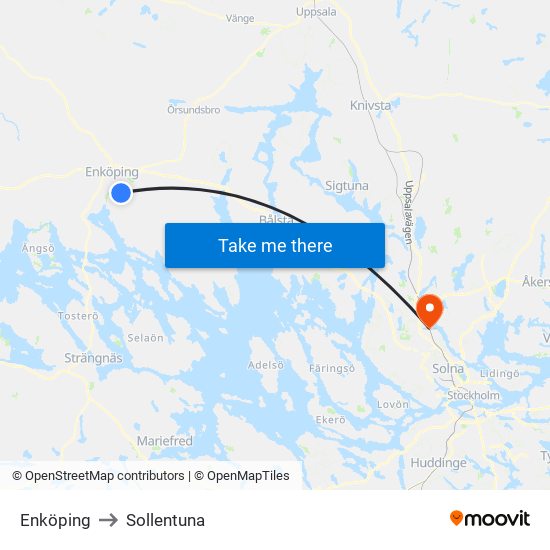 Enköping to Sollentuna map