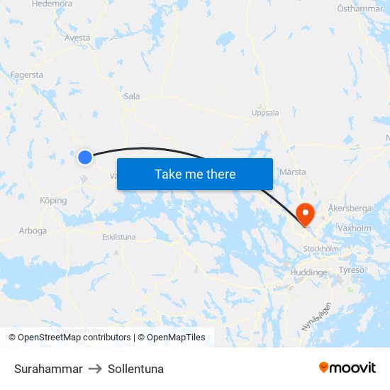 Surahammar to Sollentuna map