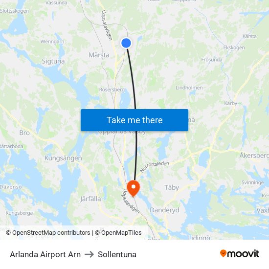 Arlanda Airport Arn to Sollentuna map