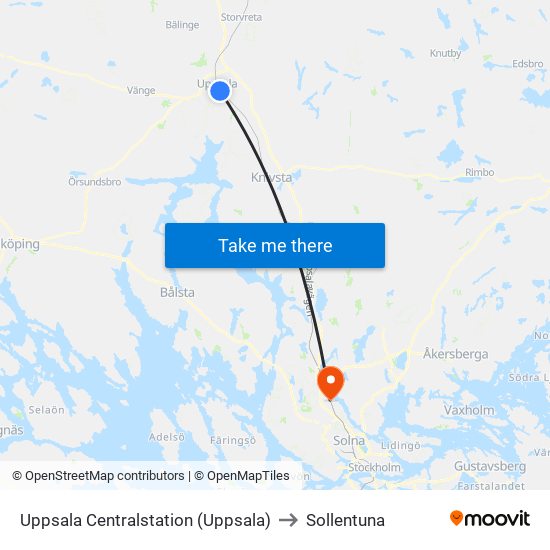 Uppsala Centralstation (Uppsala) to Sollentuna map
