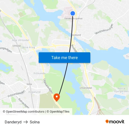 Danderyd to Solna map
