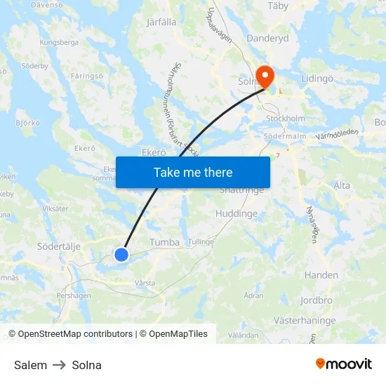 Salem to Solna map
