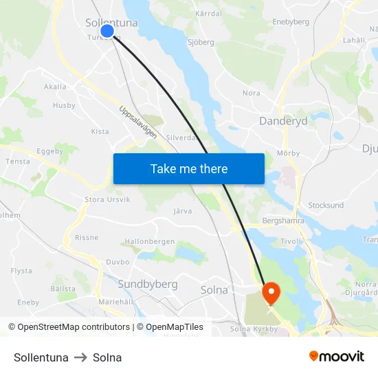 Sollentuna to Solna map