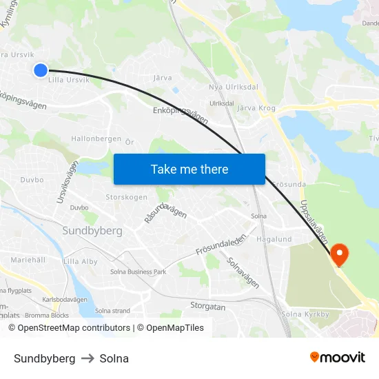 Sundbyberg to Solna map