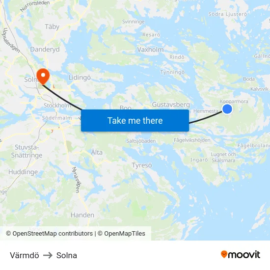 Värmdö to Solna map