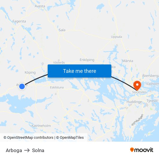 Arboga to Solna map