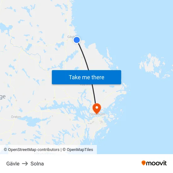 Gävle to Solna map