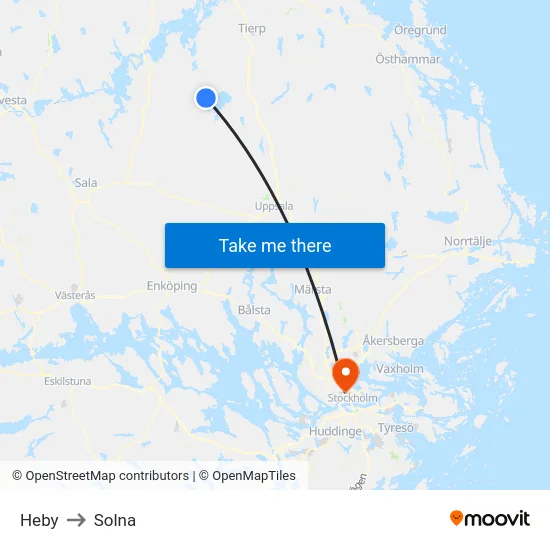 Heby to Solna map