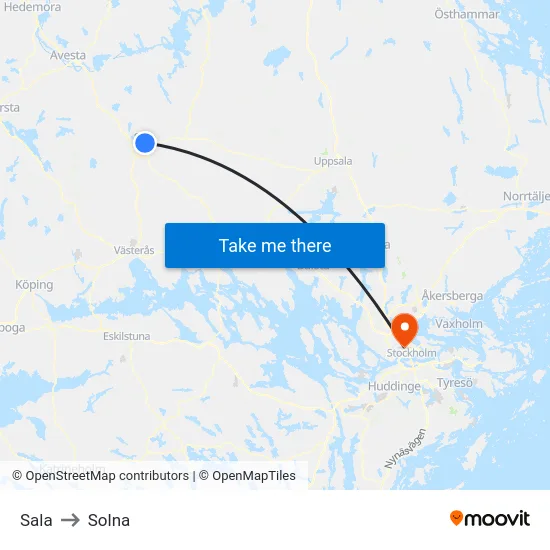Sala to Solna map