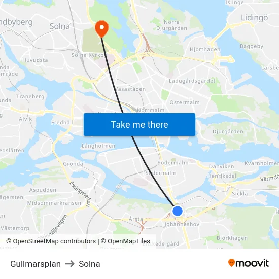 Gullmarsplan to Solna map