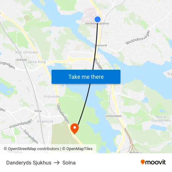 Danderyds Sjukhus to Solna map