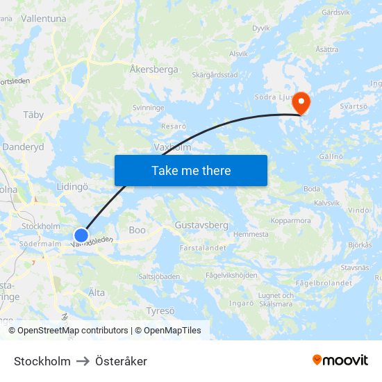 Stockholm to Österåker map