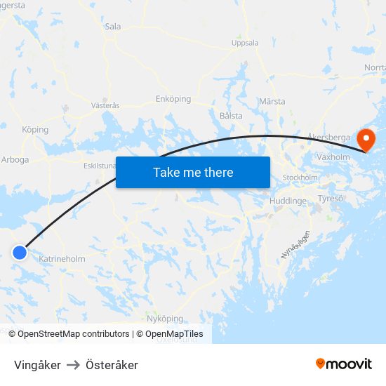Vingåker to Österåker map