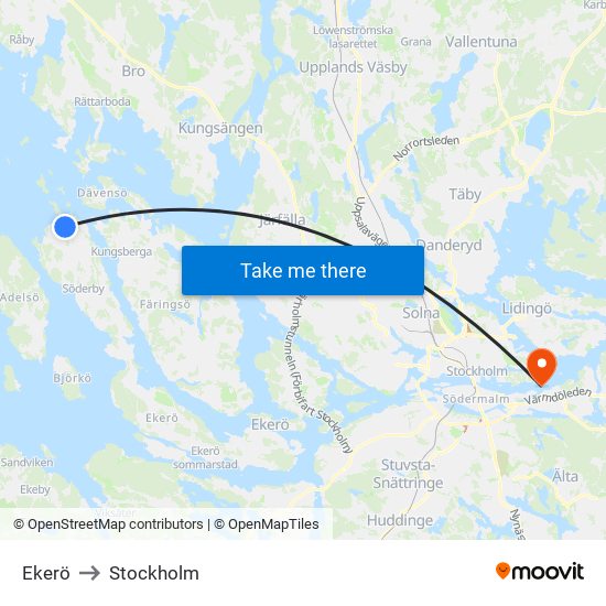 Ekerö to Stockholm map