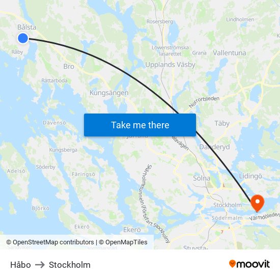 Håbo to Stockholm map