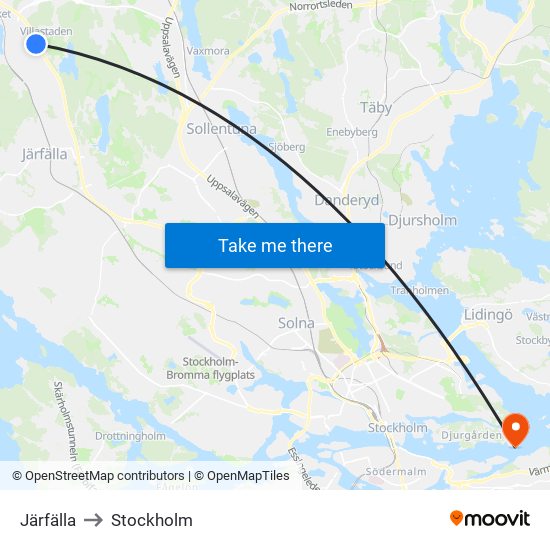 Järfälla to Stockholm map