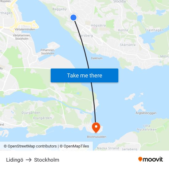 Lidingö to Stockholm map