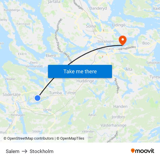Salem to Stockholm map