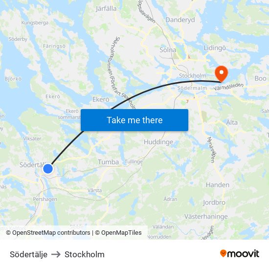 Södertälje to Stockholm map