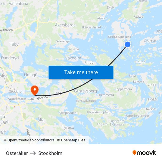 Österåker to Stockholm map