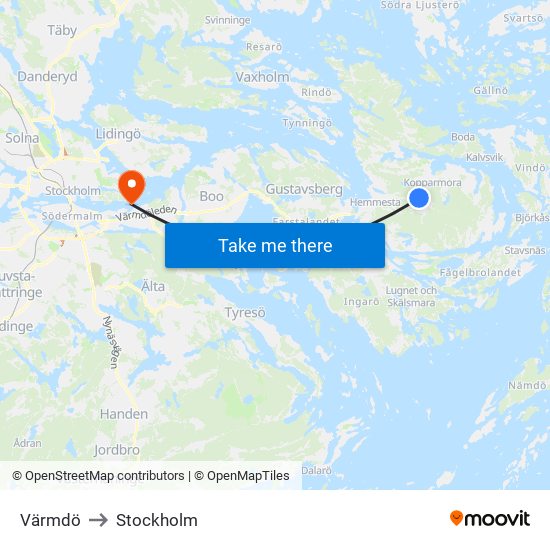 Värmdö to Stockholm map