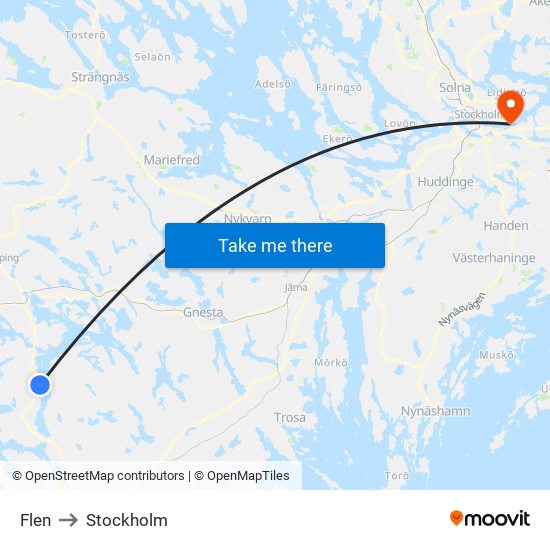 Flen to Stockholm map